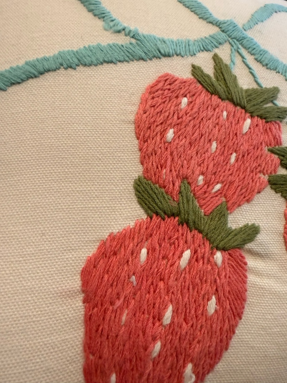 NWT!  Urban Outfitters Adorable Embroidered Strawberry Accent Pillow 12x12 - Picture 4 of 6